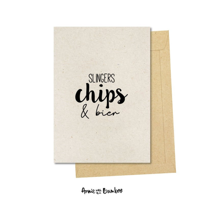 Ansichtkaart - Slingers, chips & bier
