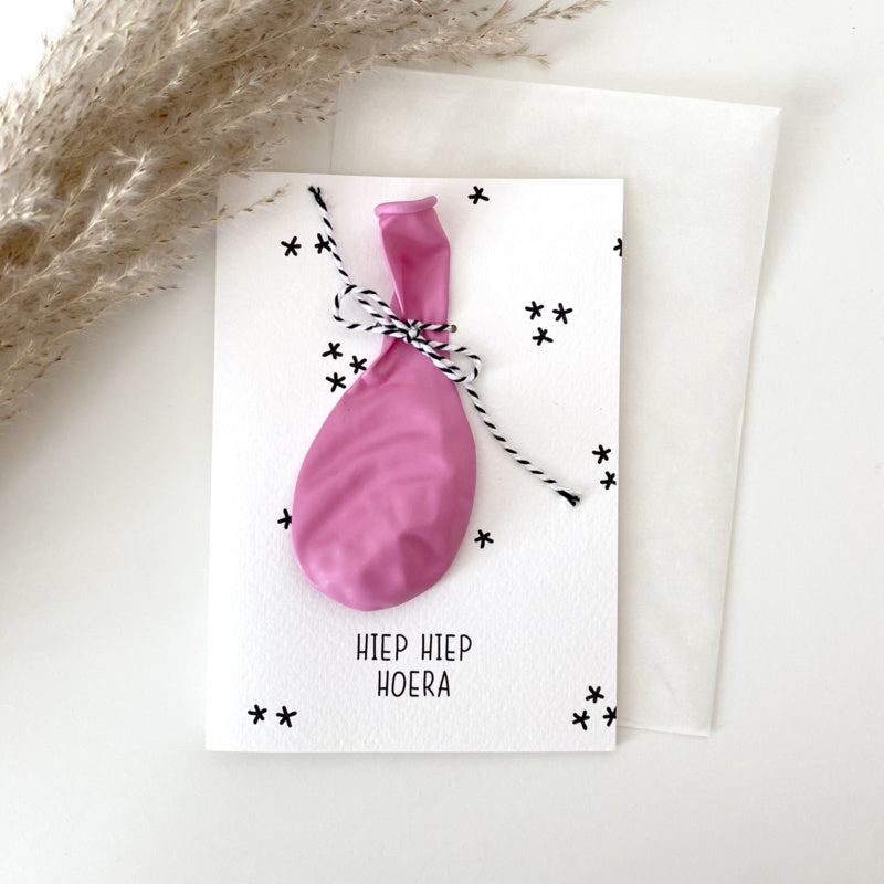 Wenskaart - Hiep hiep hoera + ballon