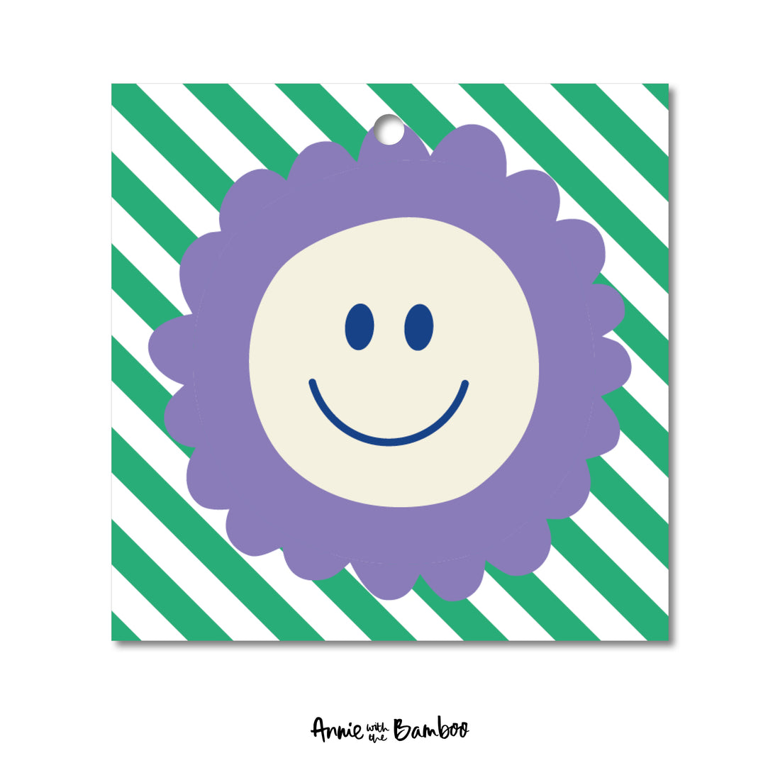 Cadeaulabel - Bloem smiley (paars/groen)