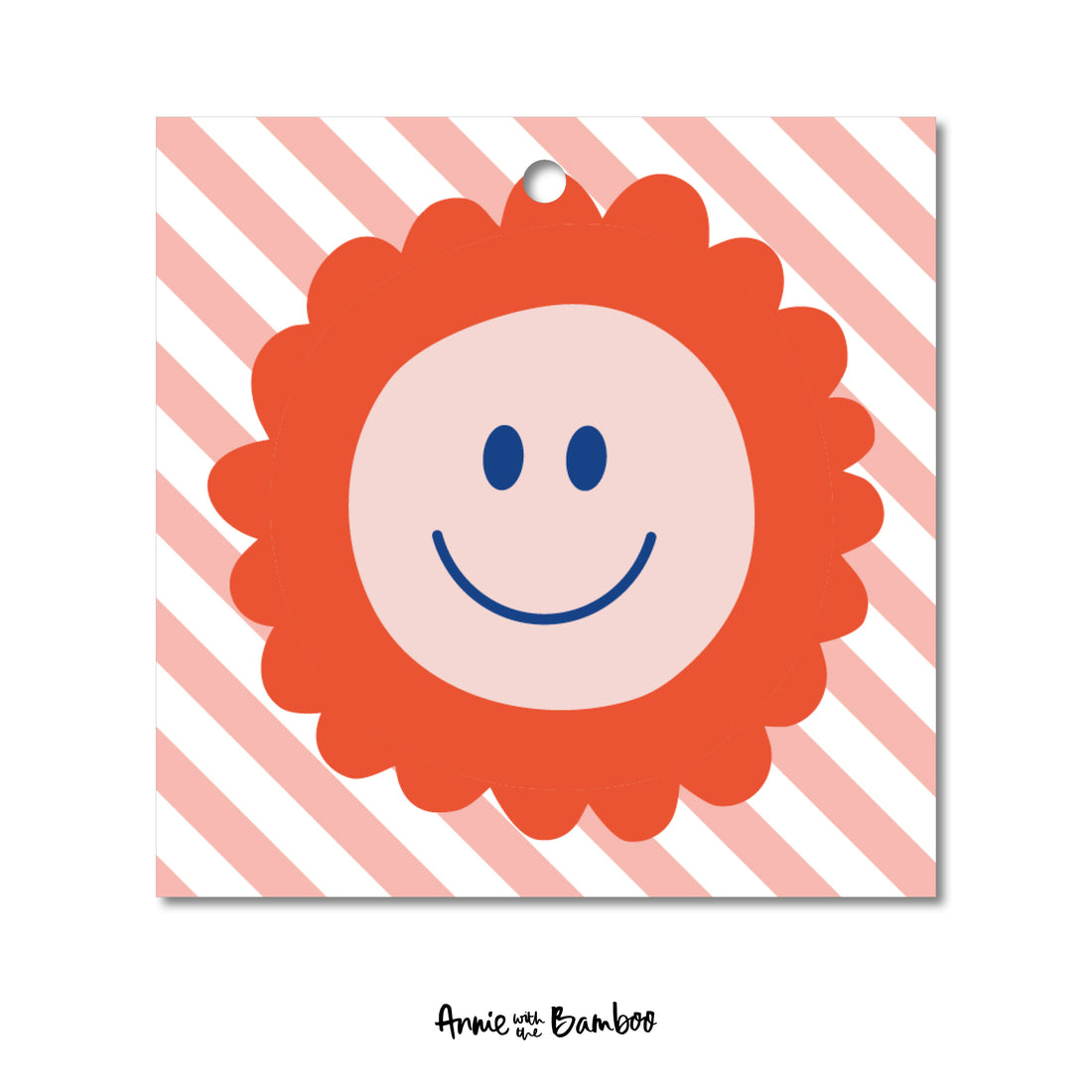 Cadeaulabel - Bloem smiley (rood/roze)
