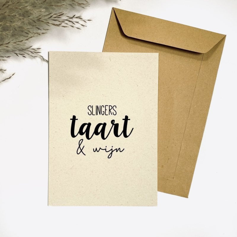 Ansichtkaart - Slingers taart & wijn