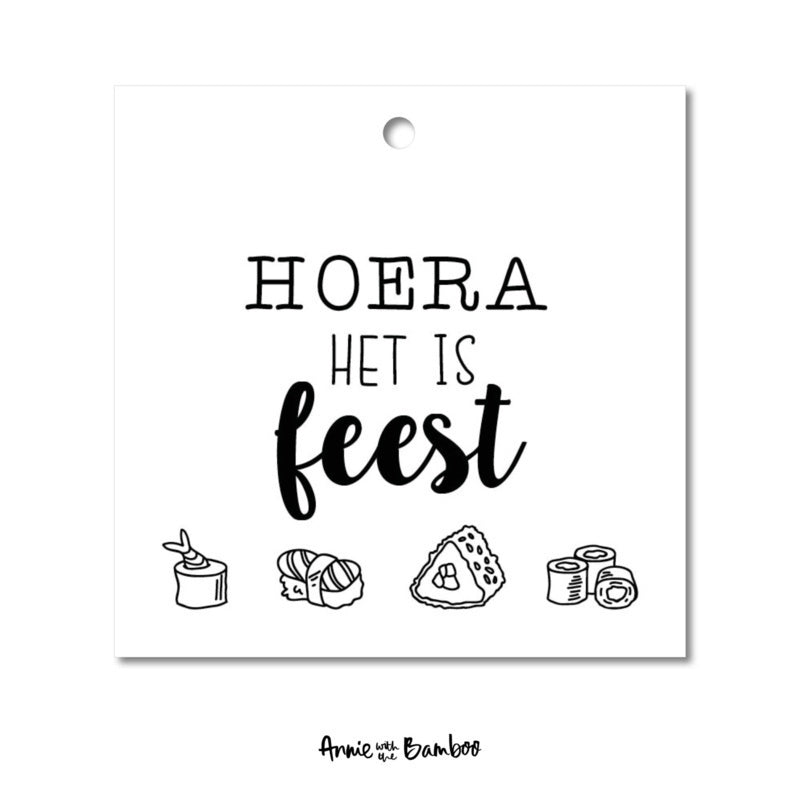 Cadeaulabel - Hoera het is feest (sushi)