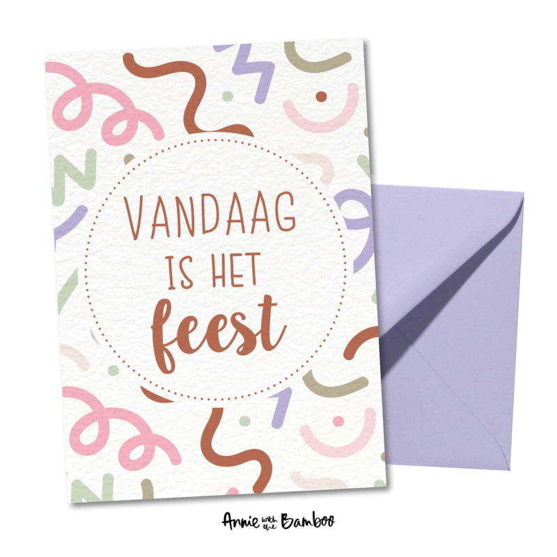 Wenskaart XL - Vandaag is het feest (lila)