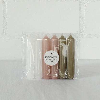 Dinerkaarsen kort TAUPE PINK mix - 6 stuks