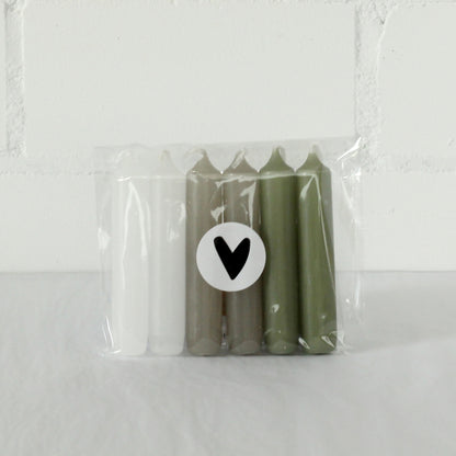 Dinerkaarsen kort GREENISH mix - 6 stuks