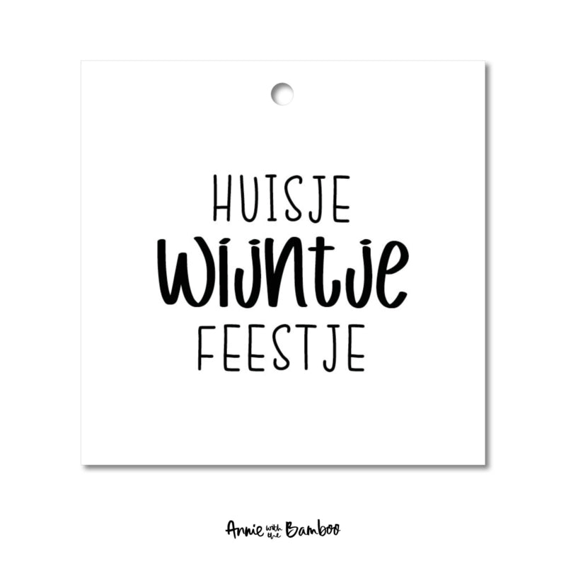 Cadeaulabel - Huisje wijntje feestje