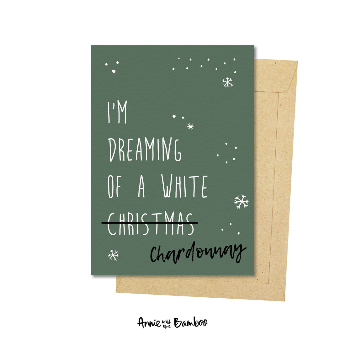 Kerstkaart - Dreaming of a white chardonnay - groen (sale)