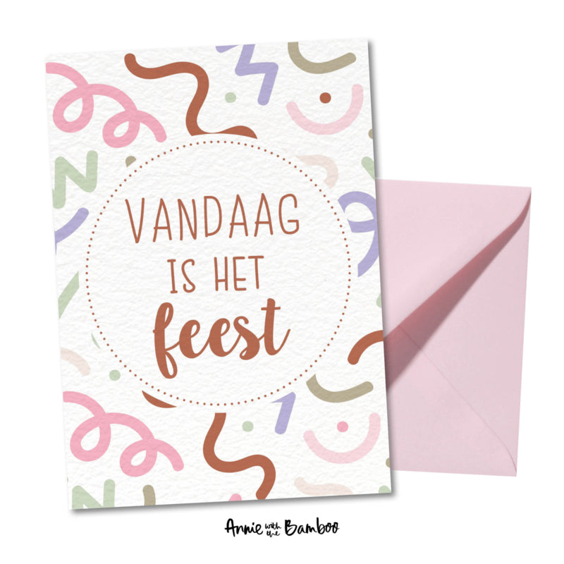 Wenskaart XL - Vandaag is het feest (roze)