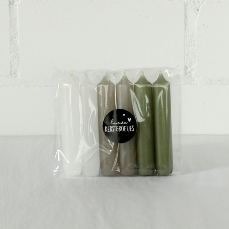 Dinerkaarsen kort GREENISH mix - 6 stuks